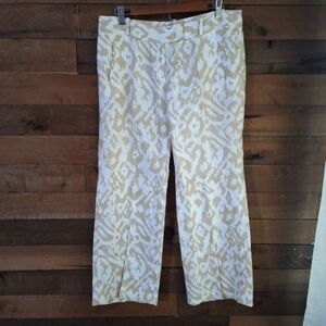 Ann Taylor LOFT Petites Linen Pants 10P Marisa Fit Wide Leg Ikat Print Neutral
